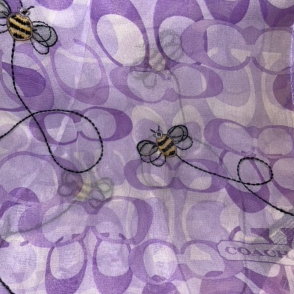 COACH NWT 100% SILK  PURPLE SCARF WRAP with Bees!